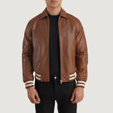 Paget Brown Leather Varsity Jacket